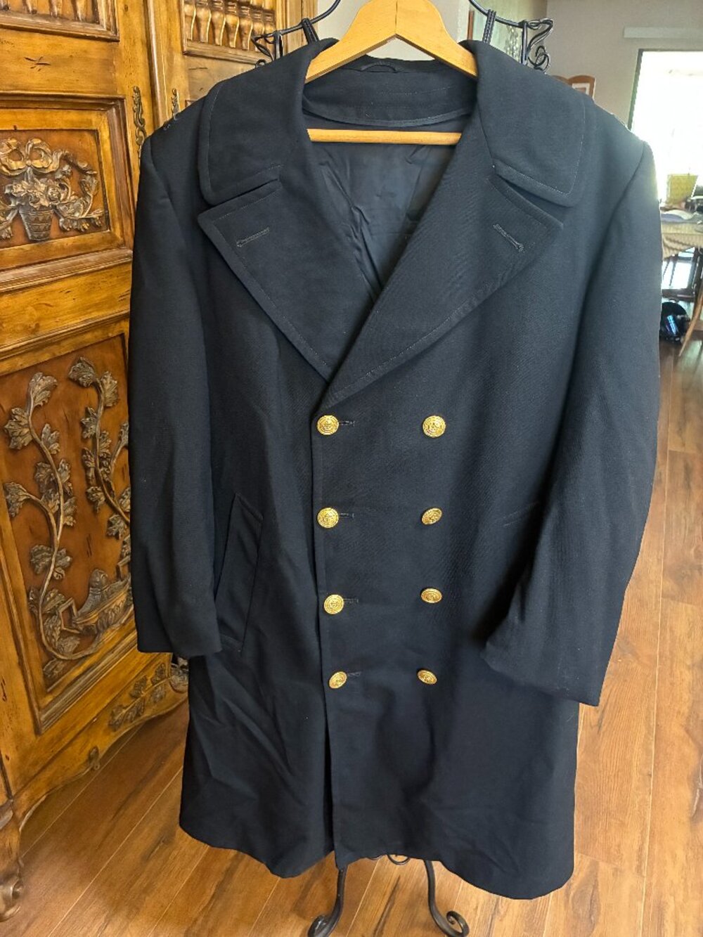 US Merchant Marine Academy Wool Double Breasted Peacoat Coat Mens 42 R Black.